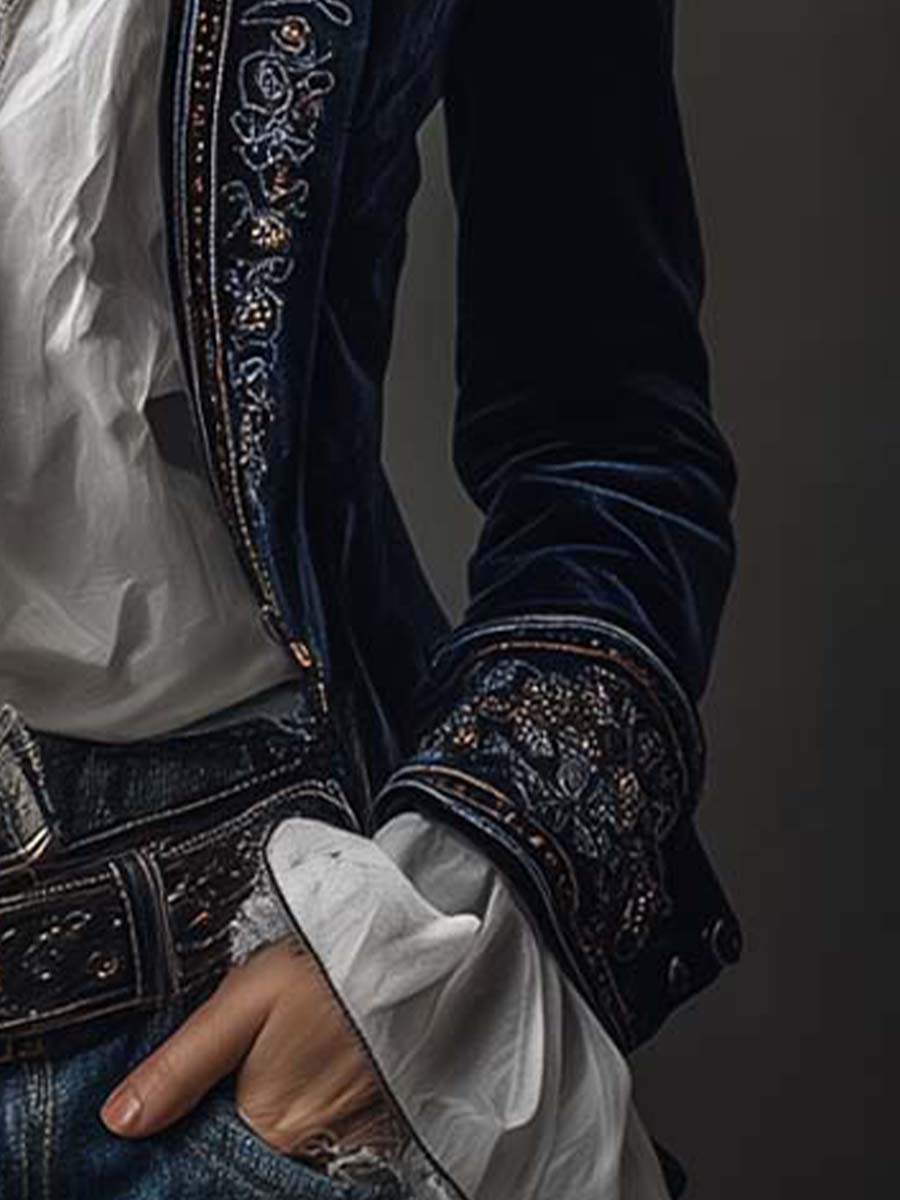 Marguerite | Vintage Navy Embroidered Longline Jacket