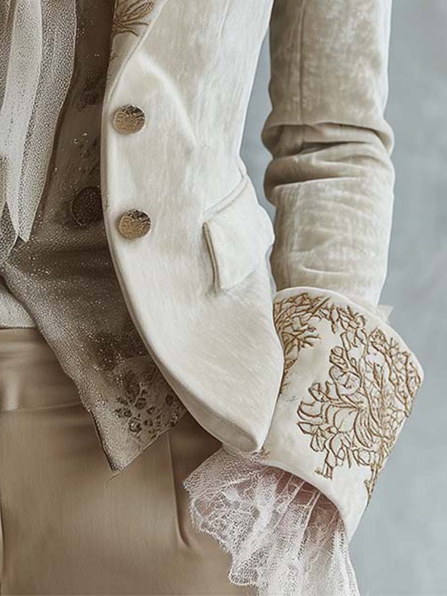 Seraphina | Ivory Embroidered Tailored Blazer