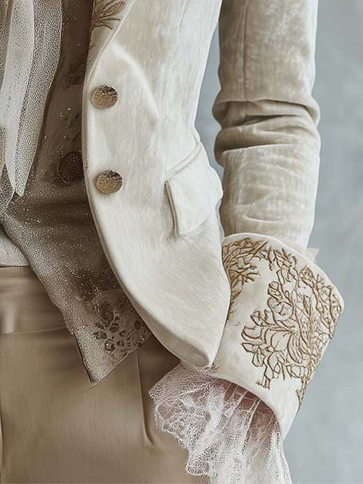 Seraphina | Ivory Embroidered Tailored Blazer