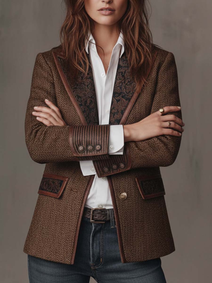 Odalys | Herringbone Printed Panel Blazer
