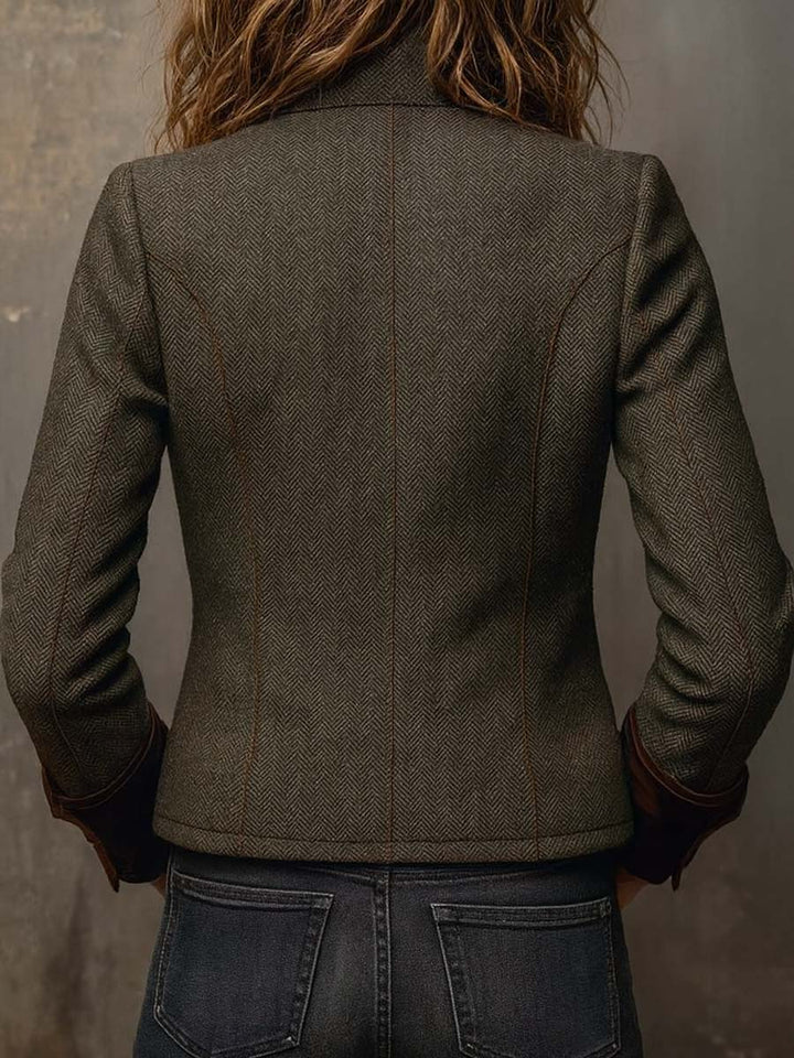 Rosalie | Vintage Herringbone Contrast-Trim Blazer