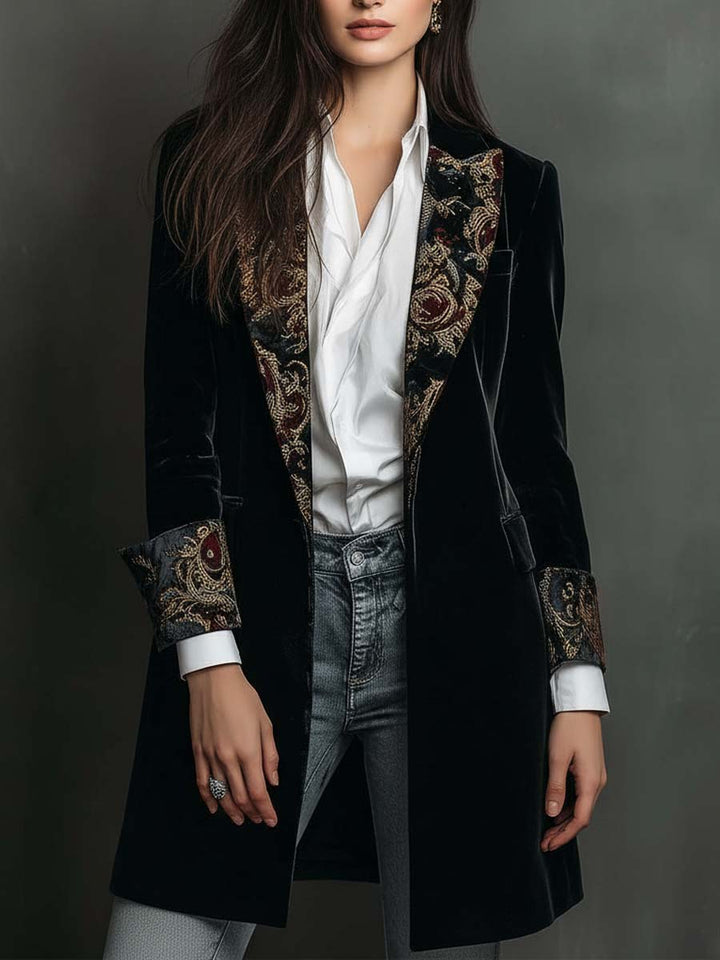 Isolde | Black Baroque Print Slim-Fit Blazer