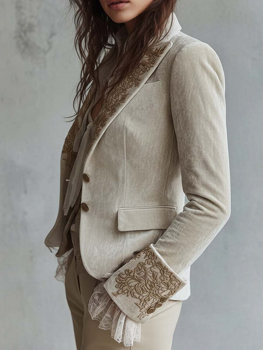 Seraphina | Ivory Embroidered Tailored Blazer