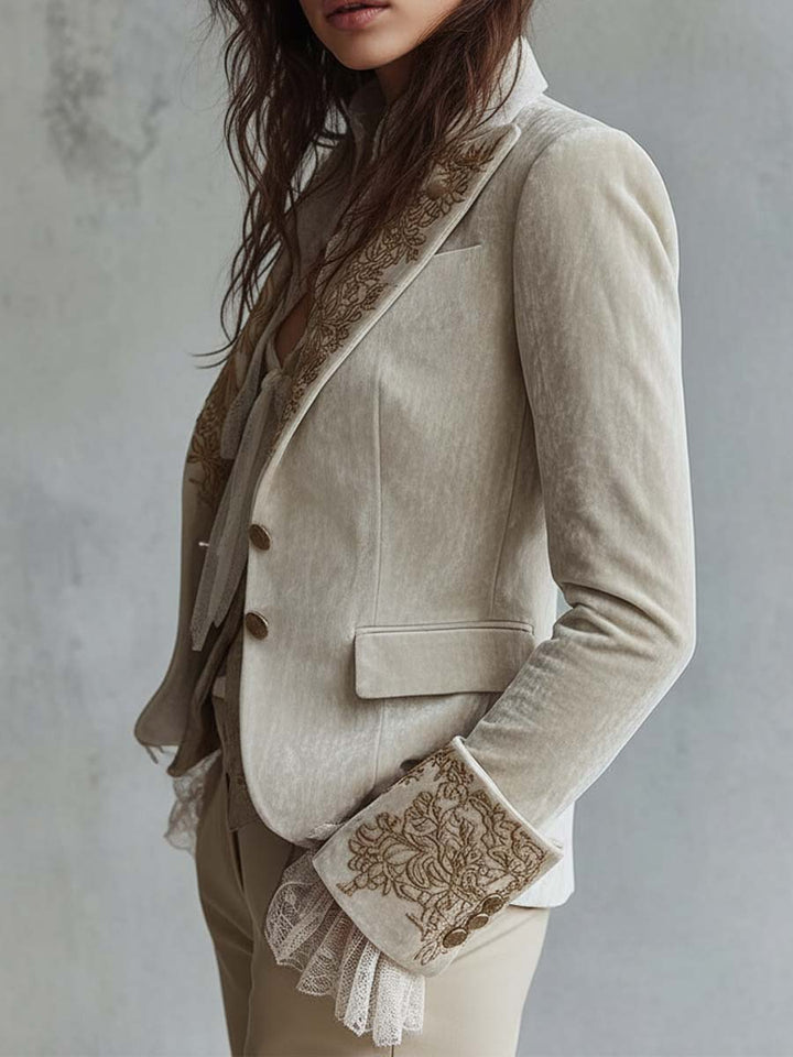 Seraphina | Ivory Embroidered Tailored Blazer