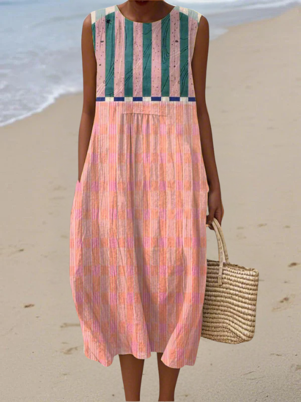 Harper | Check & Stripe Midi Dress