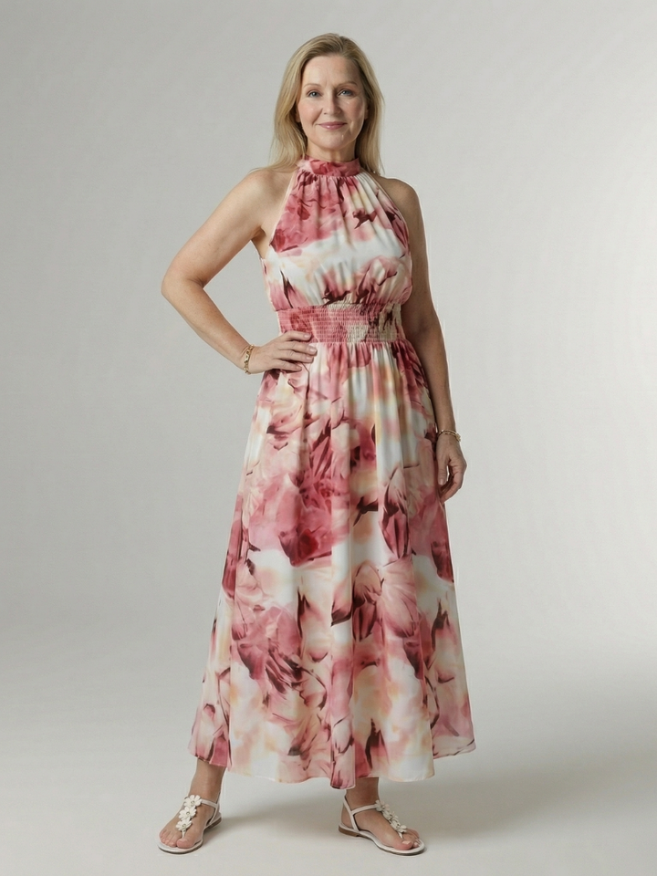 Silke | Gathered Halter Midi Dress