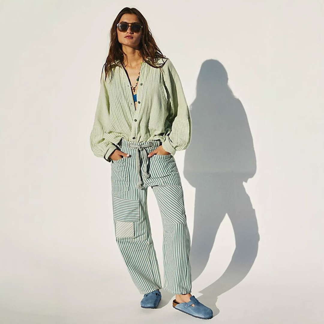 Delphine | Striped Drawstring Wide-Leg Trousers