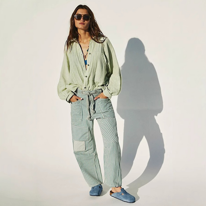 Delphine | Striped Drawstring Wide-Leg Trousers
