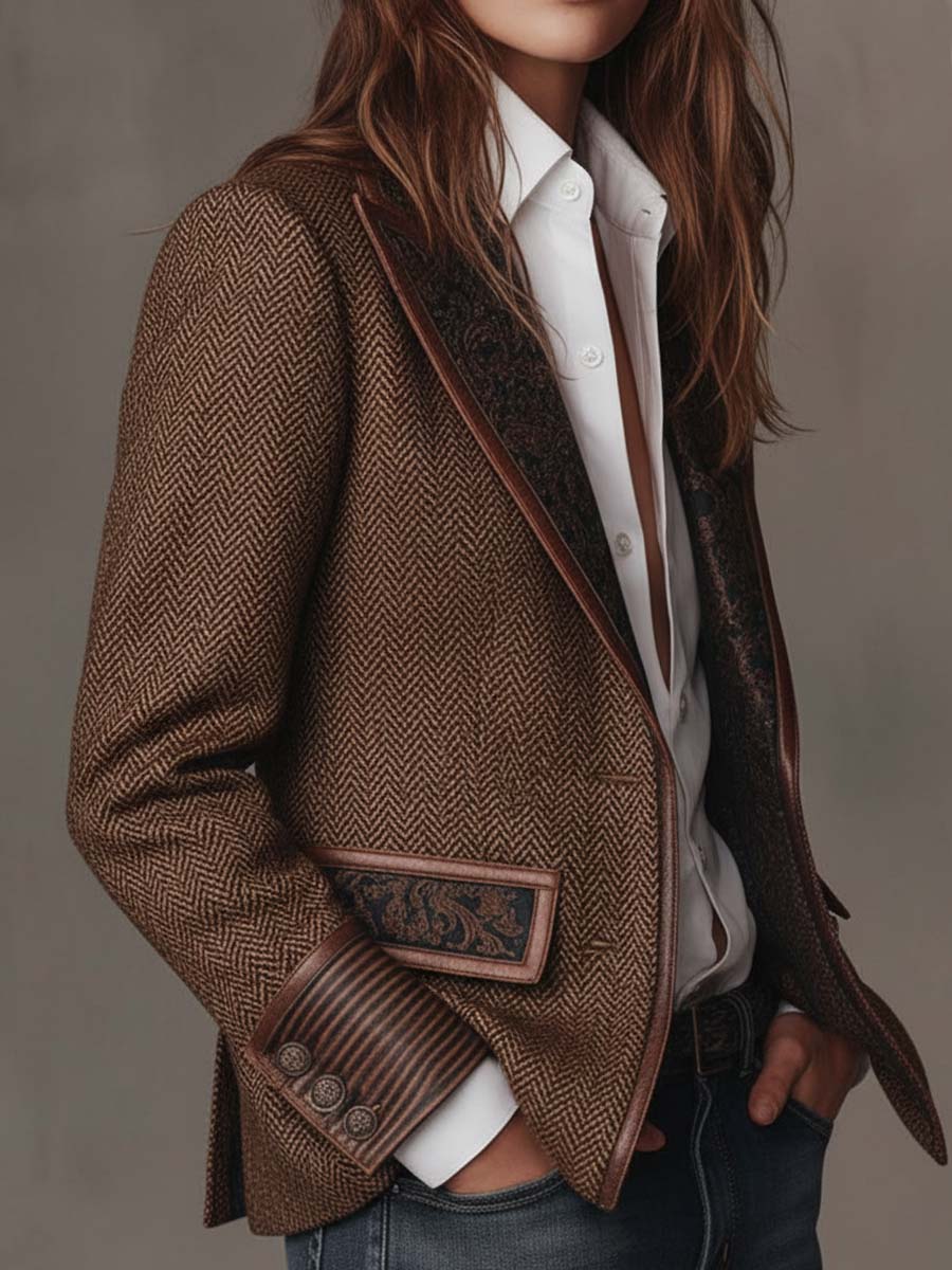 Odalys | Herringbone Printed Panel Blazer