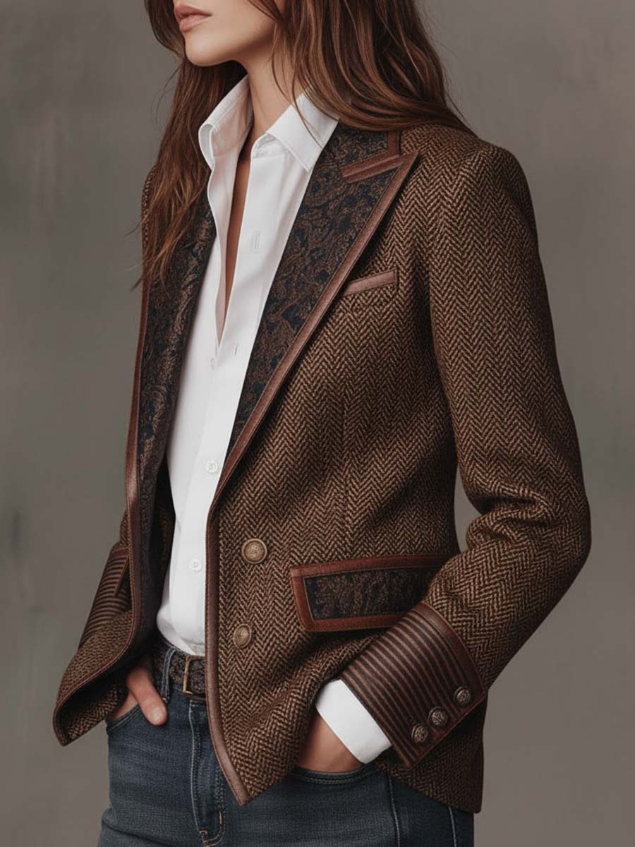 Odalys | Herringbone Printed Panel Blazer