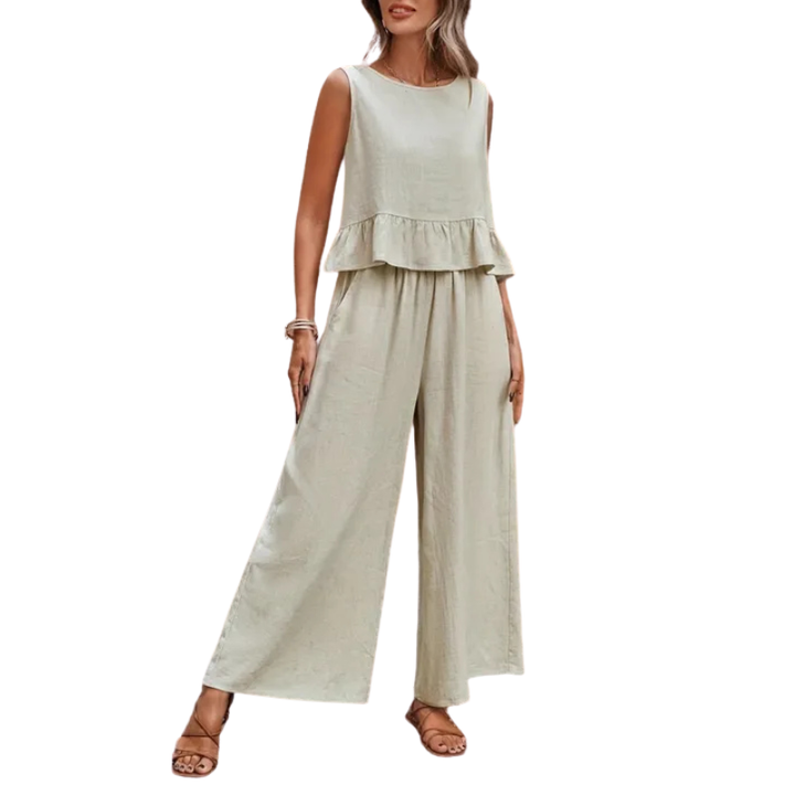 Karen | Ruffle Hem Tank Top & Wide-Leg Pants Set