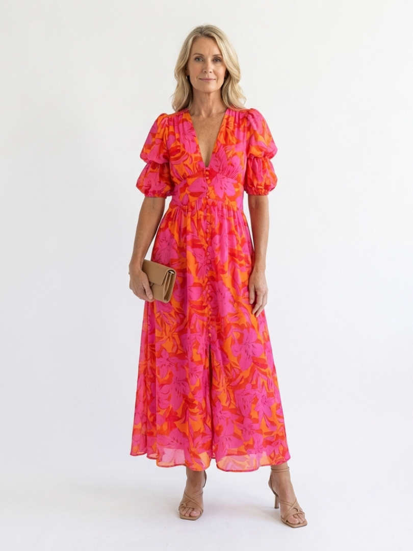 Willow | Floral Puff Sleeve Midi Dress