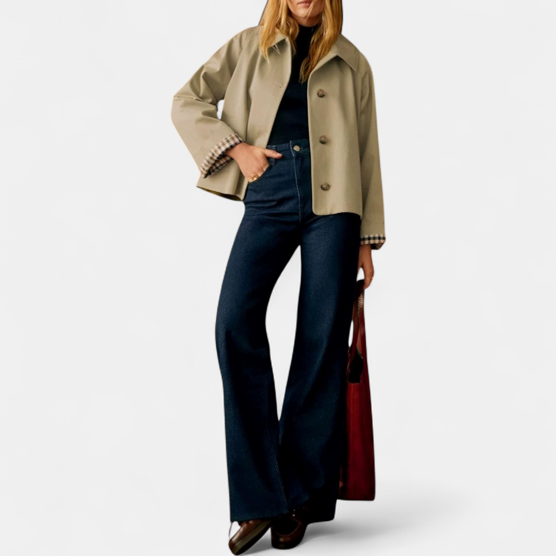 Roline | Plaid-Lined Cropped Trench Coat