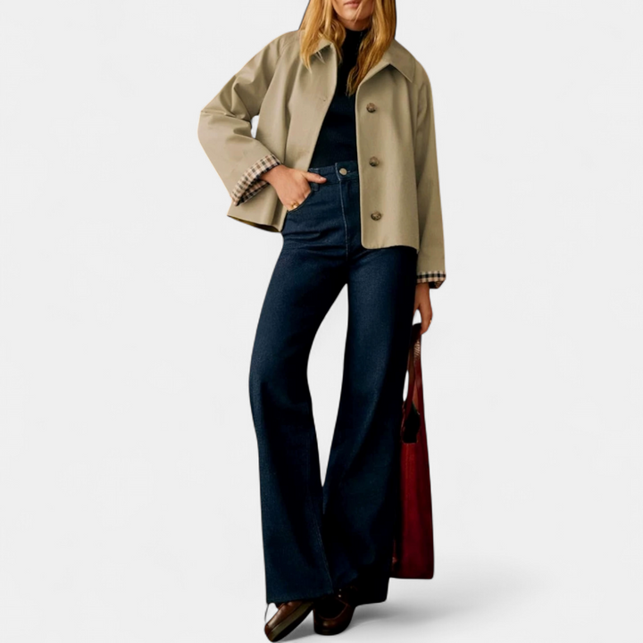 Roline | Plaid-Lined Cropped Trench Coat