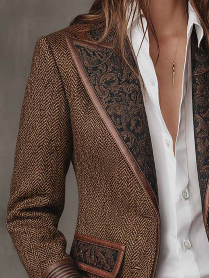 Odalys | Herringbone Printed Panel Blazer