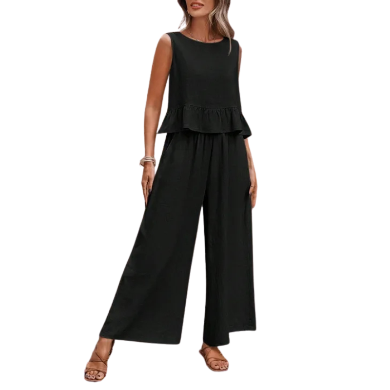 Karen | Ruffle Hem Tank Top & Wide-Leg Pants Set