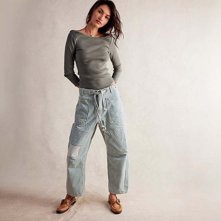 Delphine | Striped Drawstring Wide-Leg Trousers