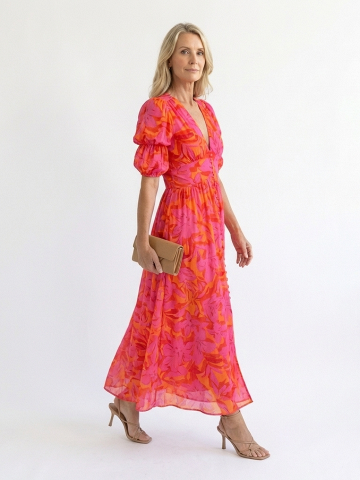 Willow | Floral Puff Sleeve Midi Dress