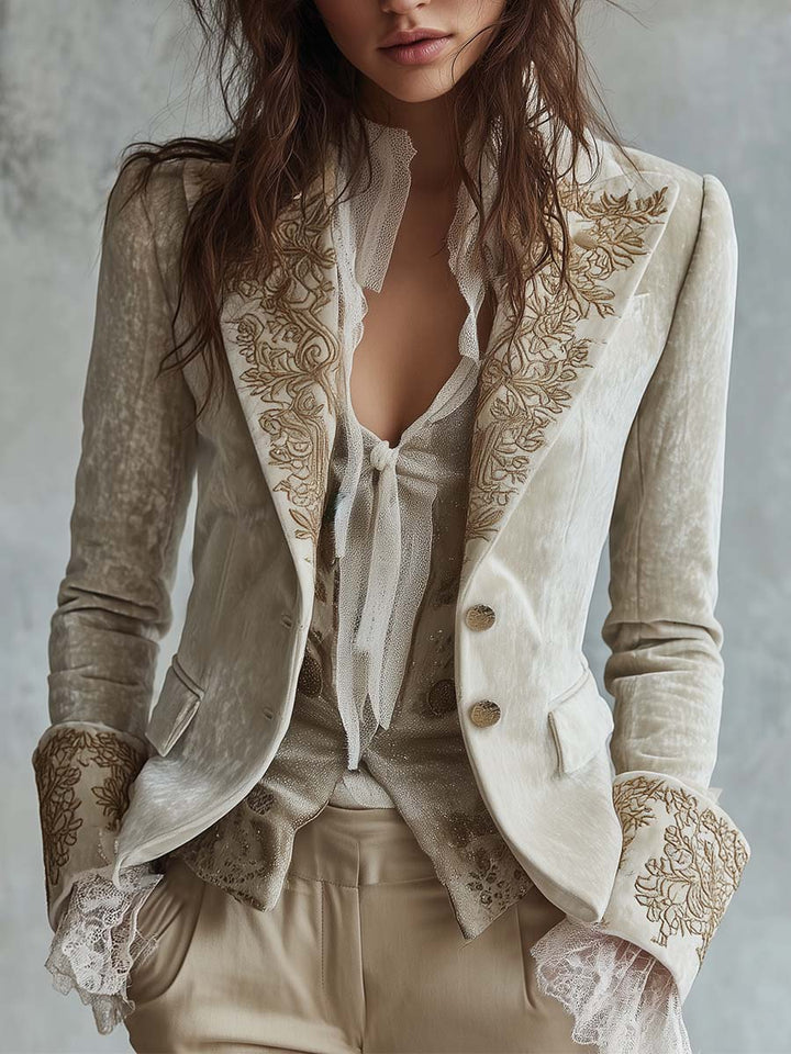 Seraphina | Ivory Embroidered Tailored Blazer