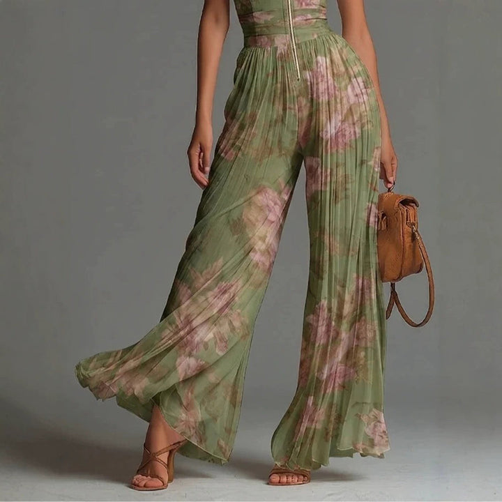 Sofia | Pleated Floral Chiffon Jumpsuit