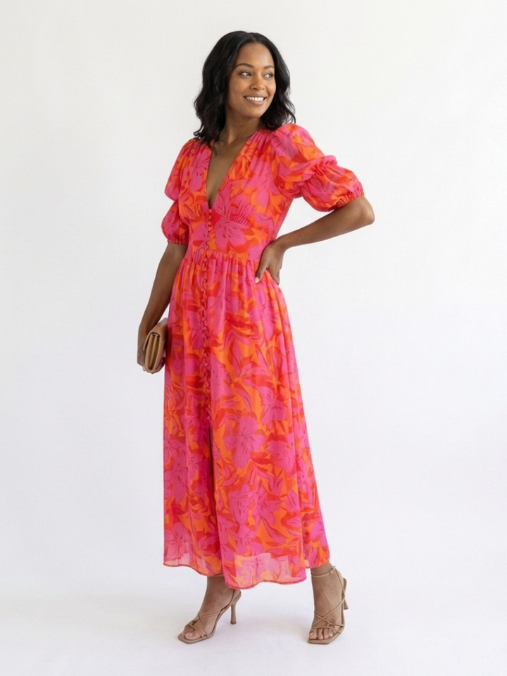 Willow | Floral Puff Sleeve Midi Dress