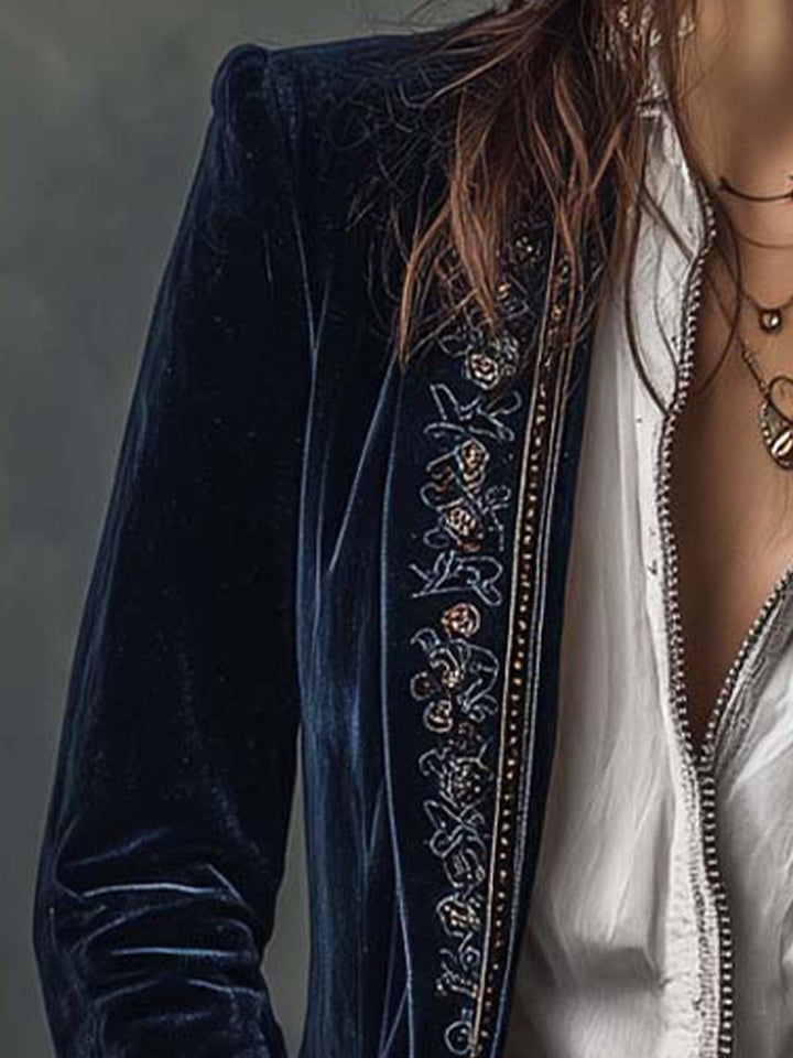 Marguerite | Vintage Navy Embroidered Longline Jacket