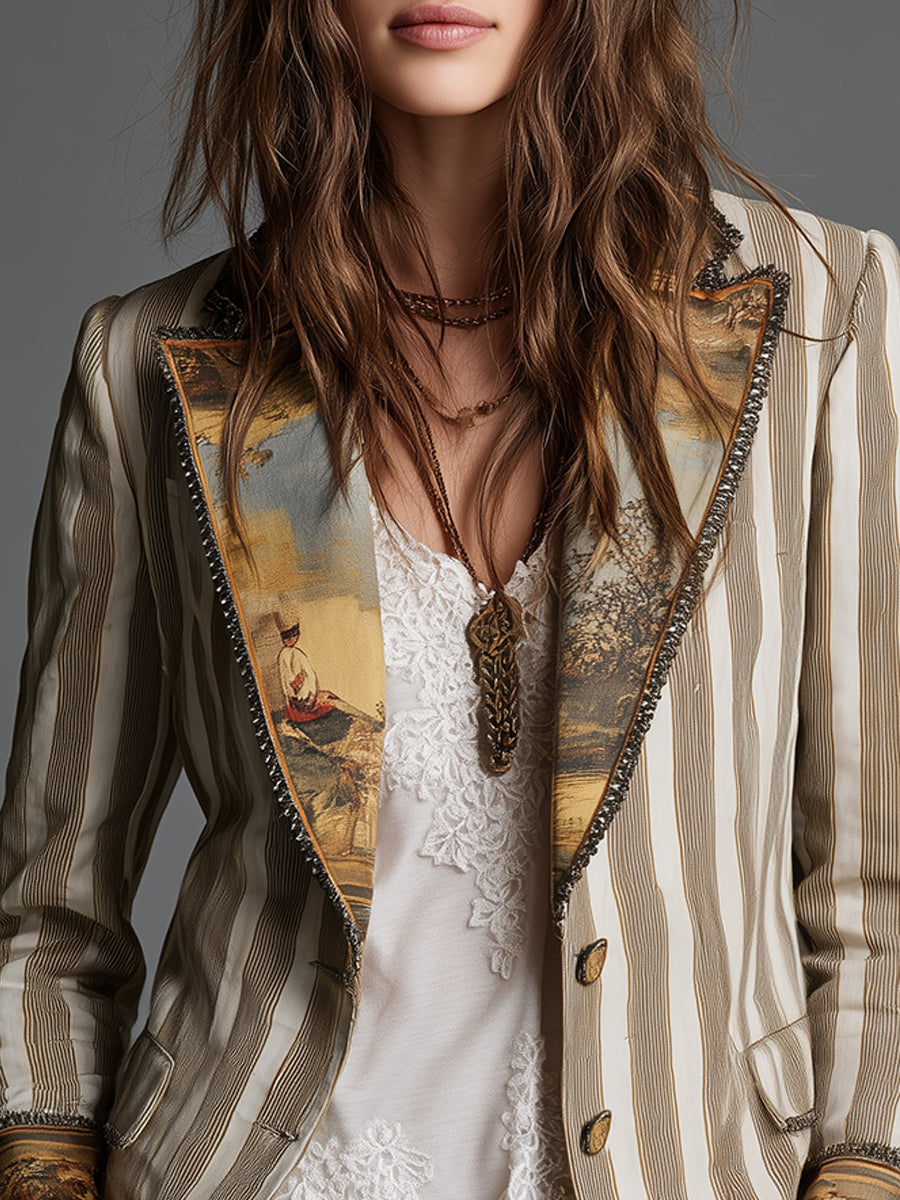 Marisol | Boho Striped Lapel Blazer