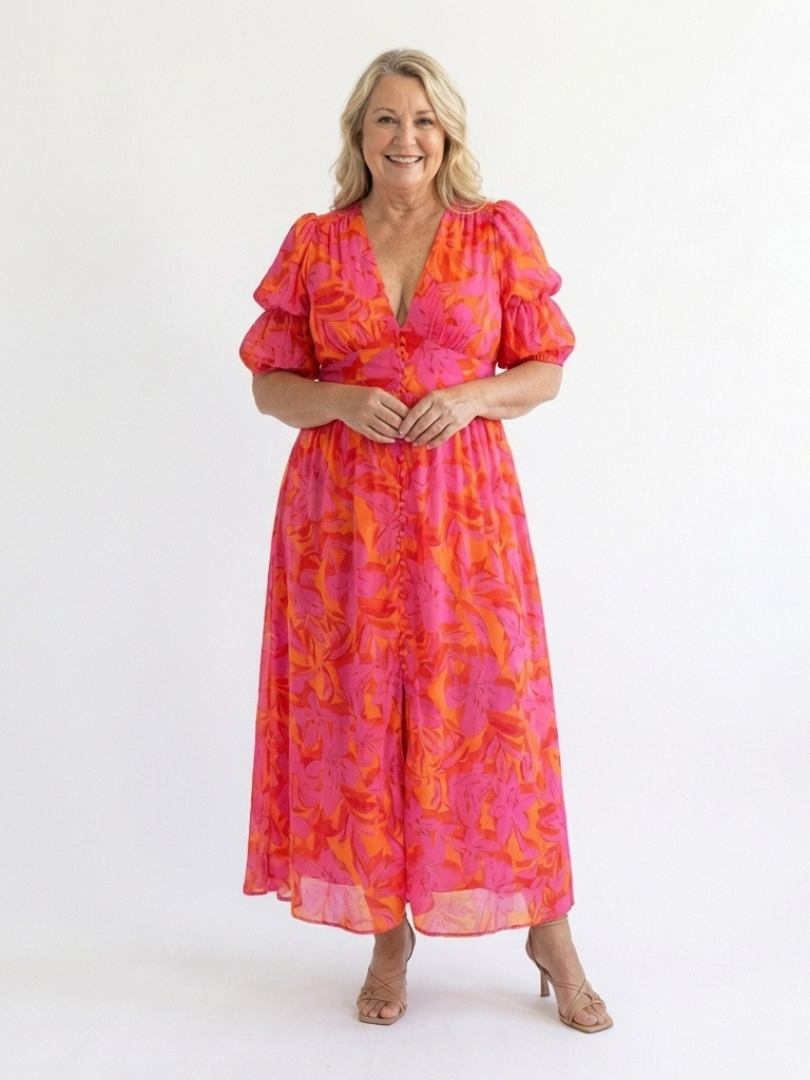 Willow | Floral Puff Sleeve Midi Dress