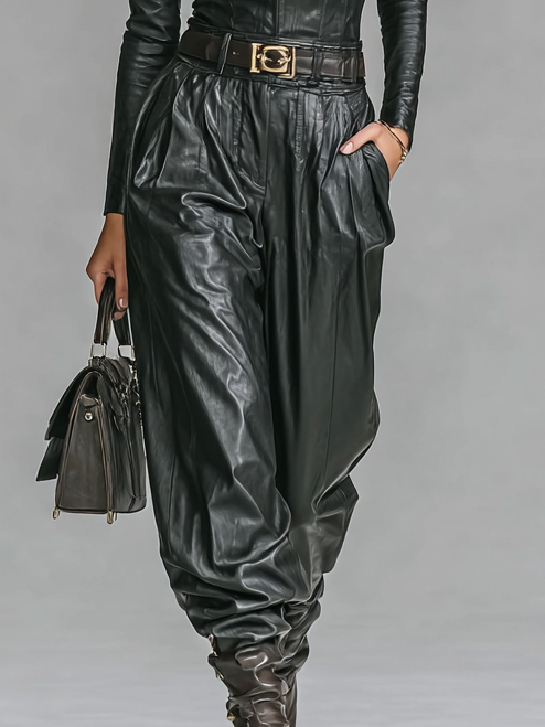 Honora | Leather-Look Shirt Set