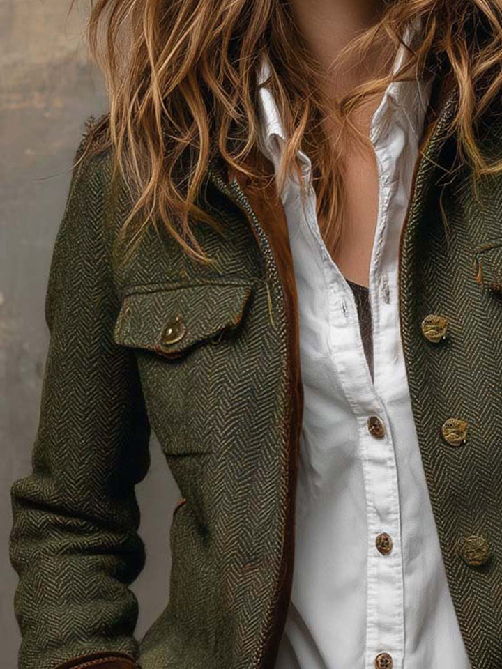 Rosalie | Vintage Herringbone Contrast-Trim Blazer