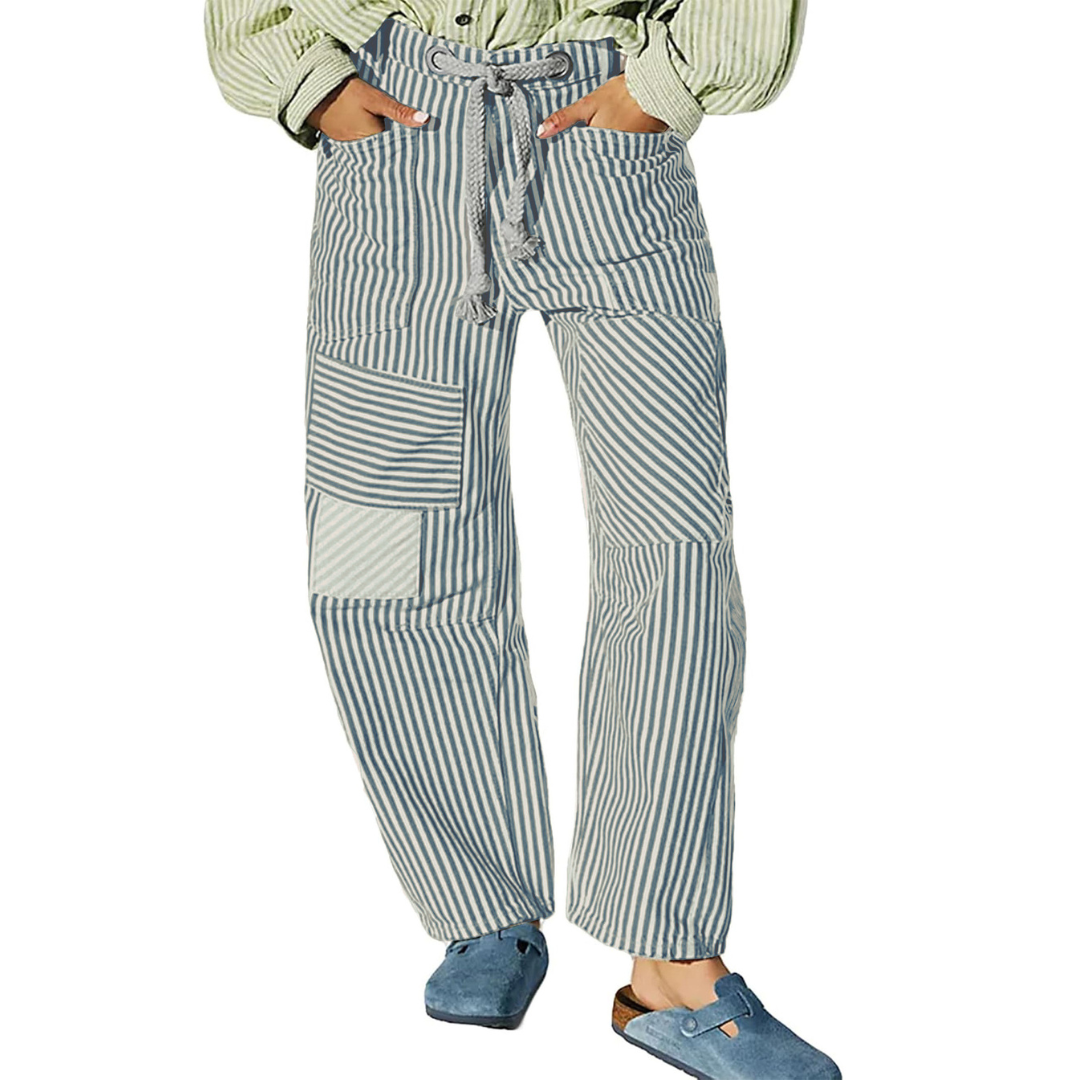 Delphine | Striped Drawstring Wide-Leg Trousers