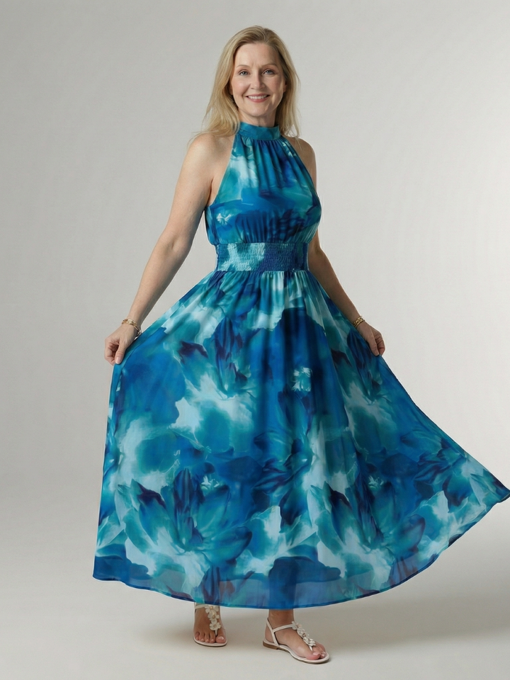 Silke | Gathered Halter Midi Dress