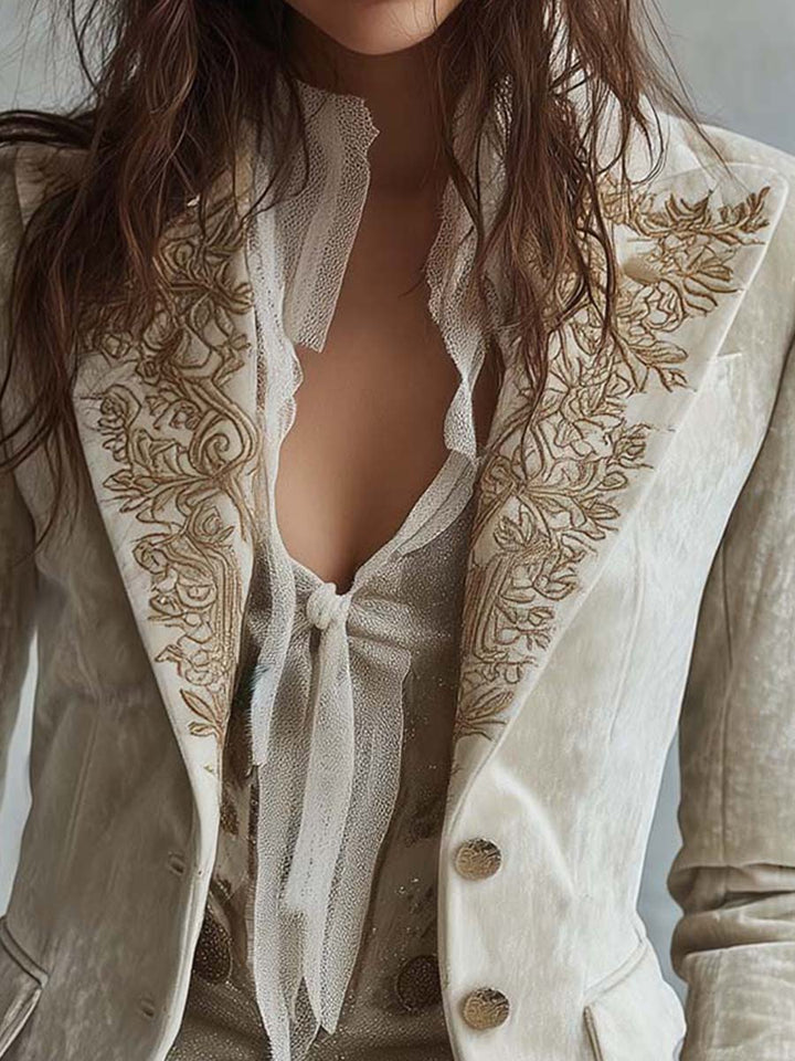 Seraphina | Ivory Embroidered Tailored Blazer