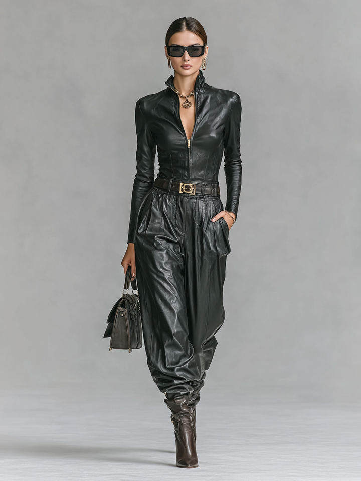 Honora | Leather-Look Shirt Set