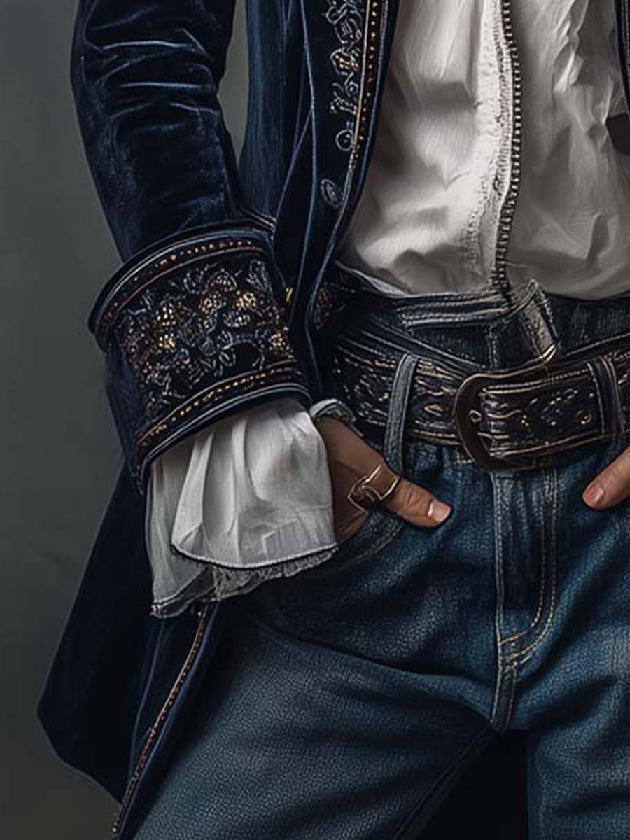 Marguerite | Vintage Navy Embroidered Longline Jacket