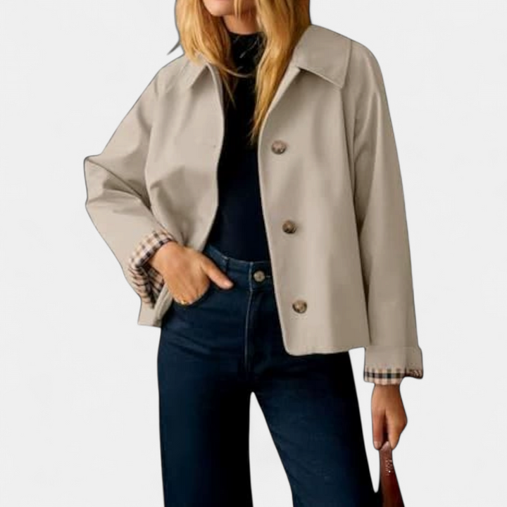 Roline | Plaid-Lined Cropped Trench Coat