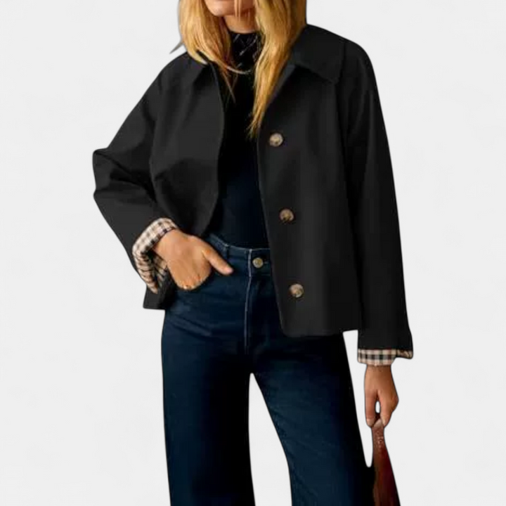 Roline | Plaid-Lined Cropped Trench Coat