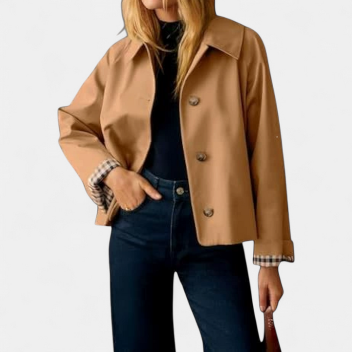 Roline | Plaid-Lined Cropped Trench Coat