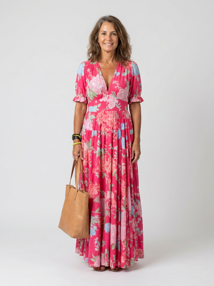 Yolandi | Floral V-Neck Midi Dress