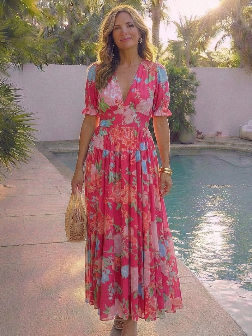 Yolandi | Floral V-Neck Midi Dress