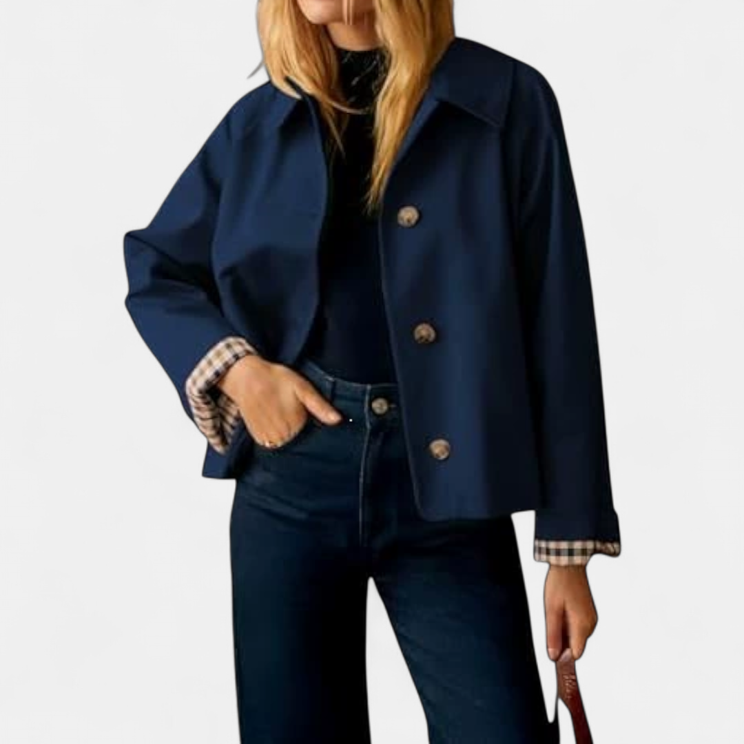 Roline | Plaid-Lined Cropped Trench Coat