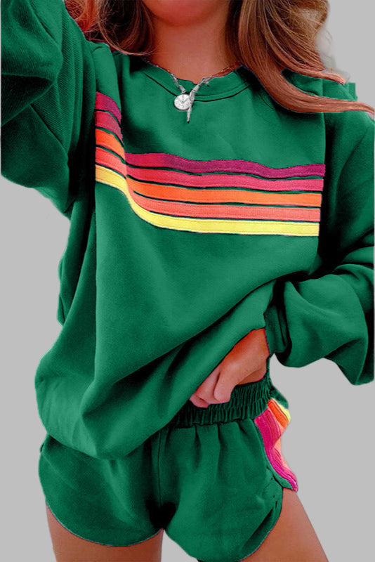Jolene | Comfy Striped Crew Neck Top and Shorts Pajama Set
