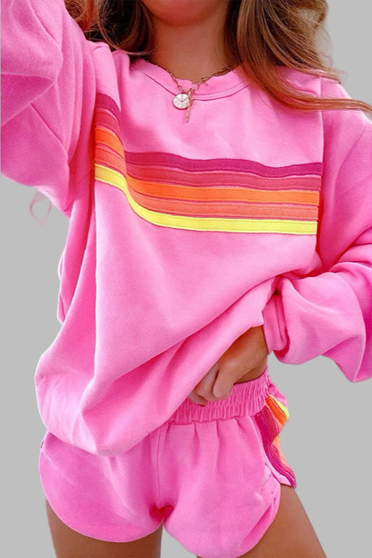 Jolene | Comfy Striped Crew Neck Top and Shorts Pajama Set