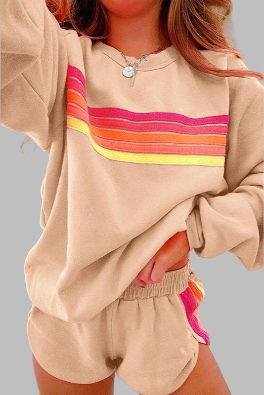 Jolene | Comfy Striped Crew Neck Top and Shorts Pajama Set