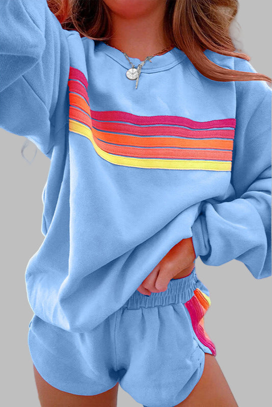 Jolene | Comfy Striped Crew Neck Top and Shorts Pajama Set