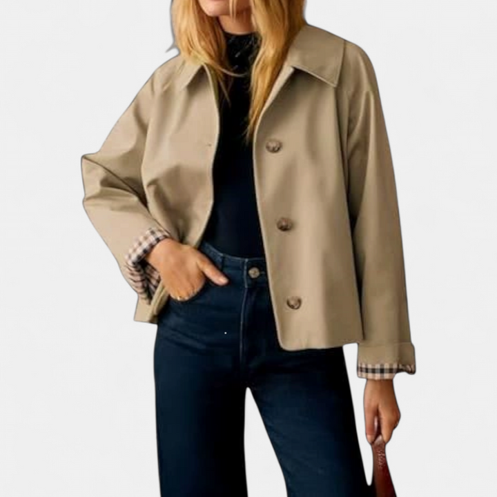 Roline | Plaid-Lined Cropped Trench Coat