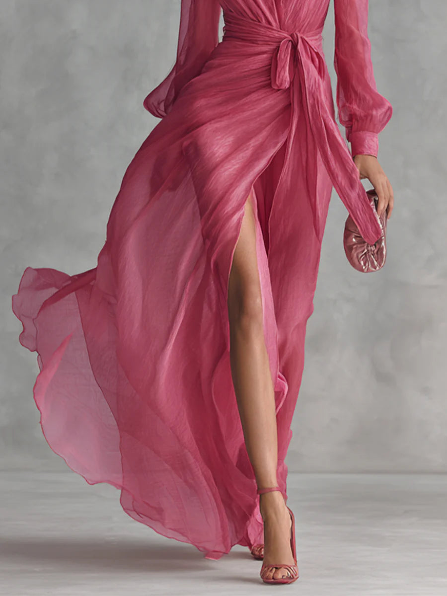 Betsie | Chiffon V-Neck Tie-Waist Dress
