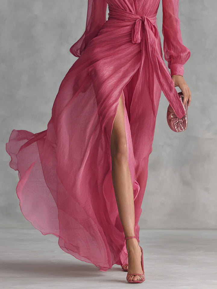 Betsie | Chiffon V-Neck Tie-Waist Dress