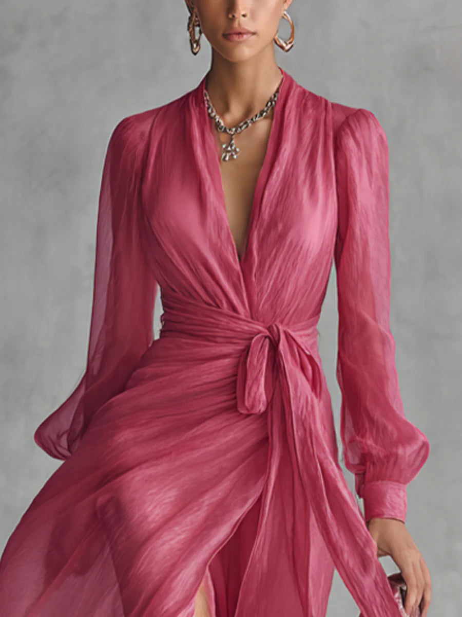 Betsie | Chiffon V-Neck Tie-Waist Dress