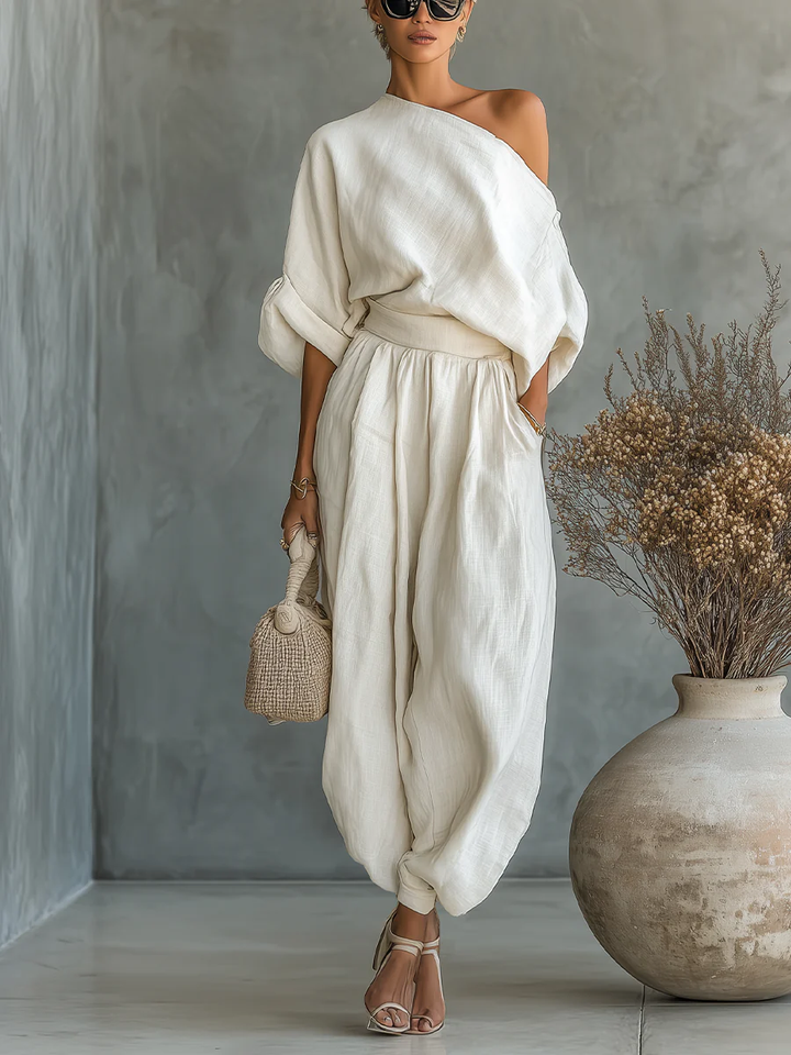 Nyla | Off-Shoulder Linen Two-Piece Set